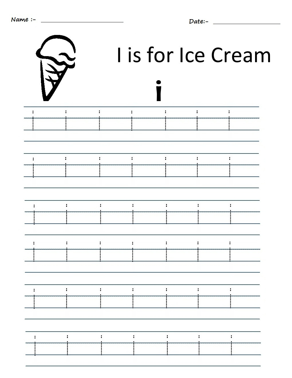 Kindergarten Worksheets: Alphabet Tracing Worksheets - I