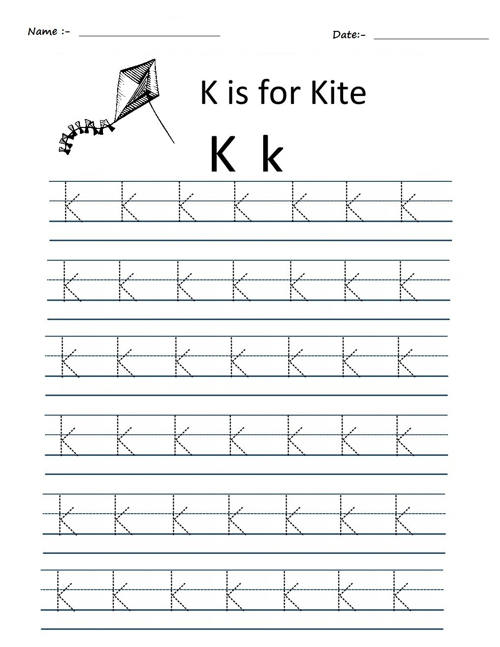Kindergarten Worksheets: Alphabet Tracing Worksheets - K