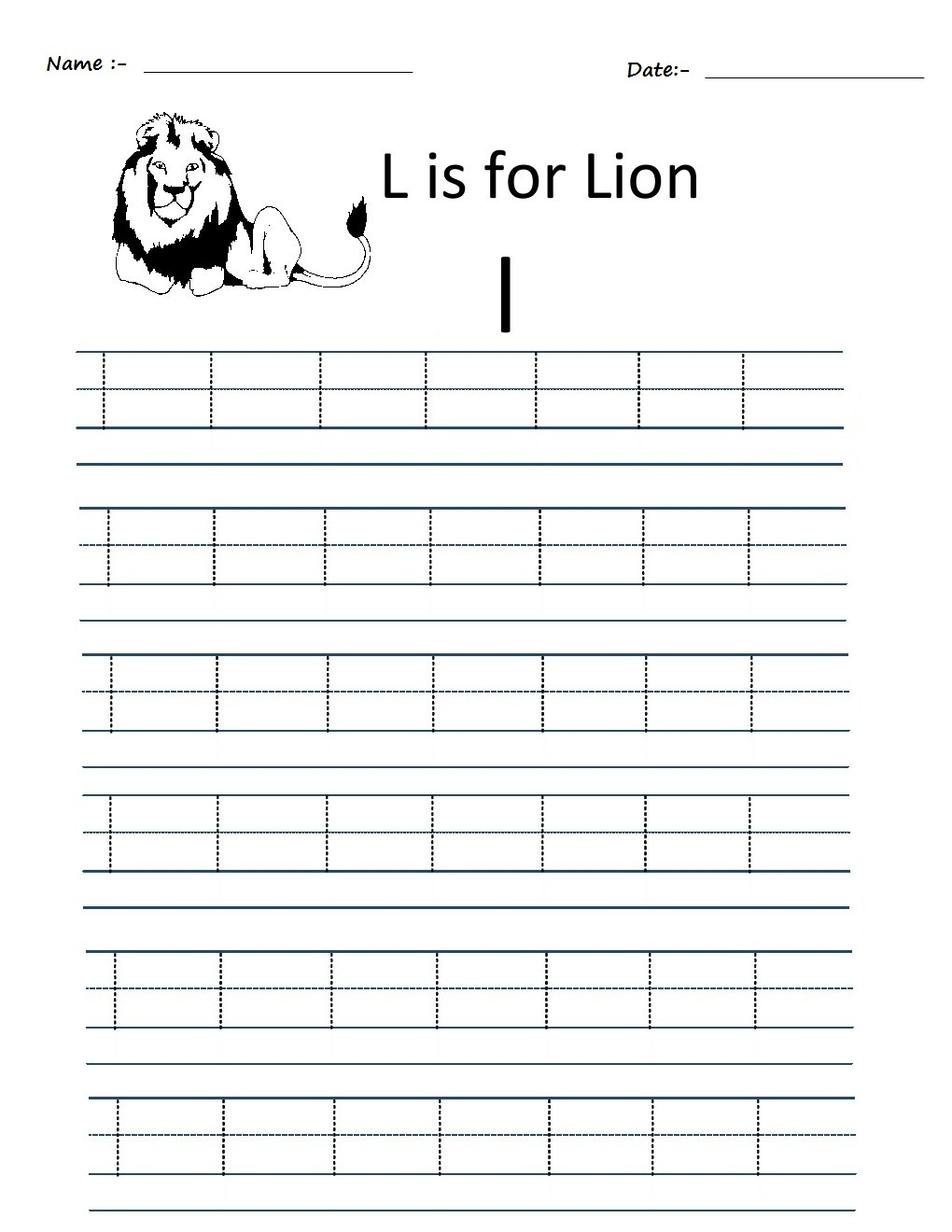 Kindergarten Worksheets: Alphabet Tracing Worksheets - L