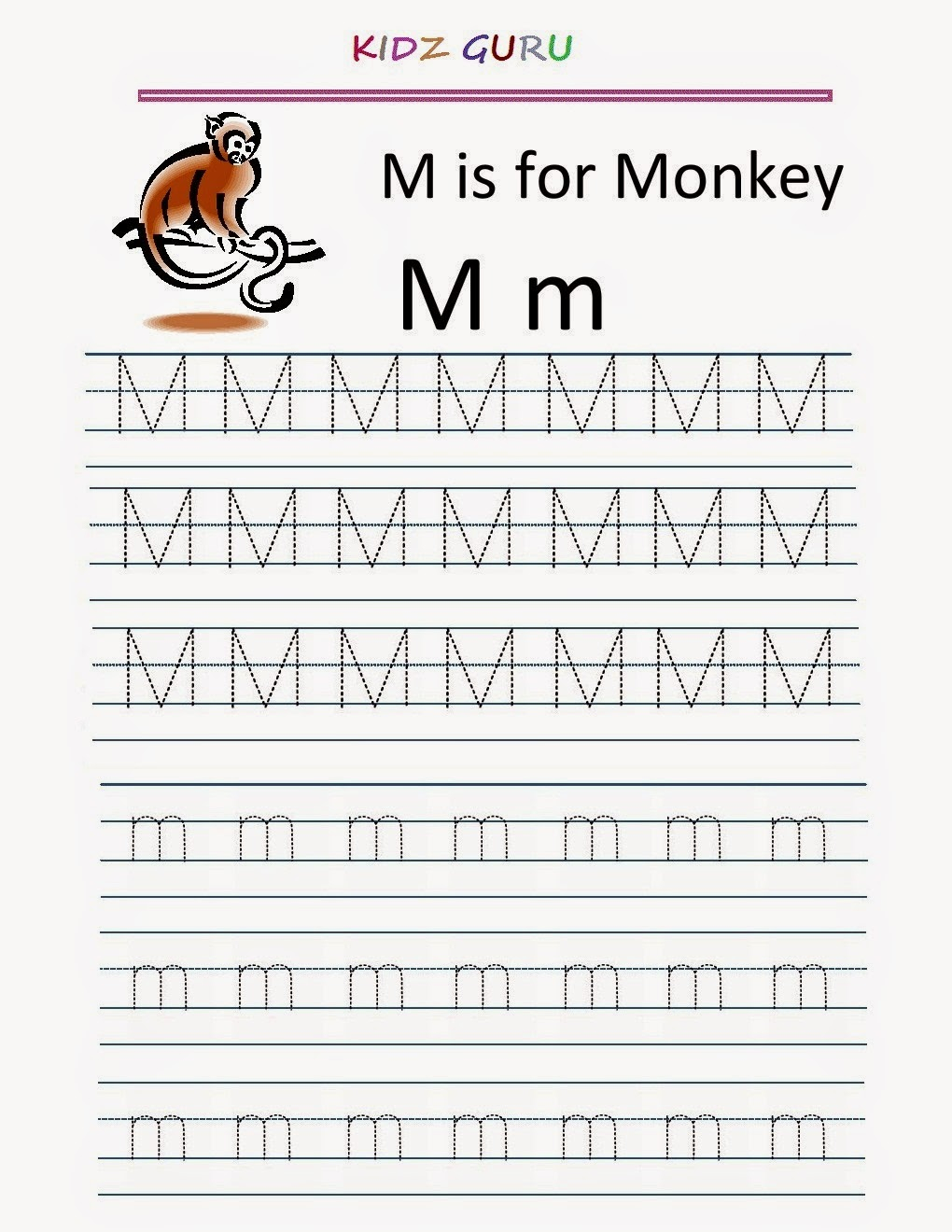 Letter M Tracing Sheets | TracingLettersWorksheets.com