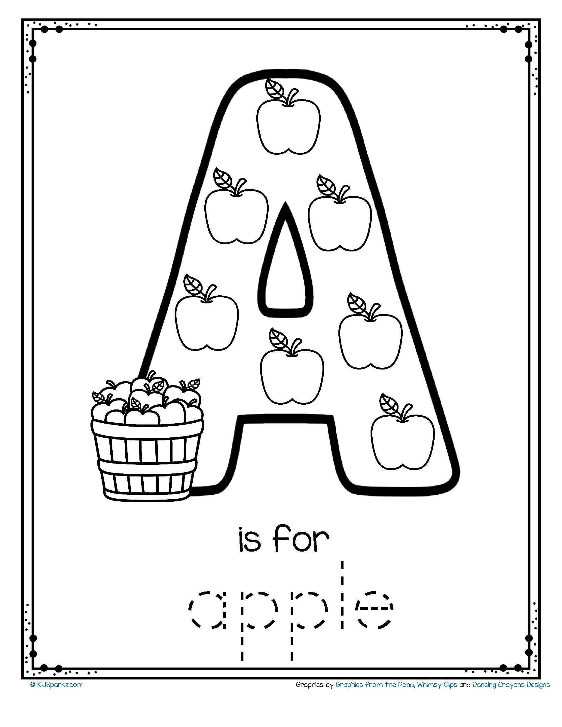 Letter A Is For Apple - Trace And Color Printable Free