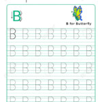 Letter B Alphabet Tracing Book With Example And Funny Butterfly..