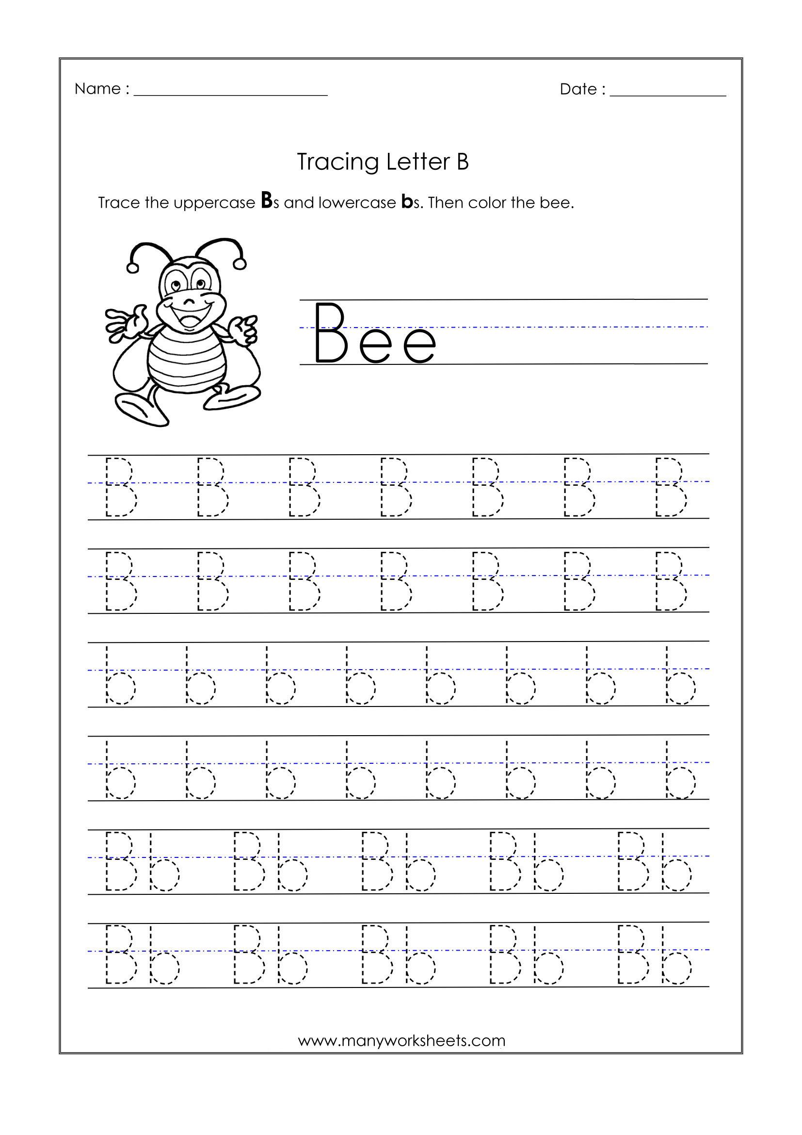 Letter B Worksheets For Kindergarten – Trace Dotted Letters