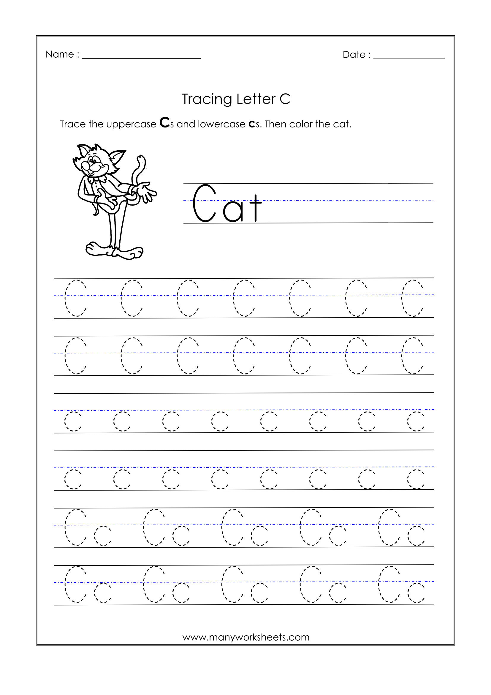 Letter C Worksheets For Kindergarten – Trace Dotted Letters