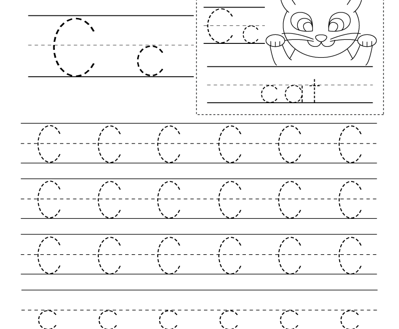 Letter C Writing Practice Worksheet - Free Kindergarten