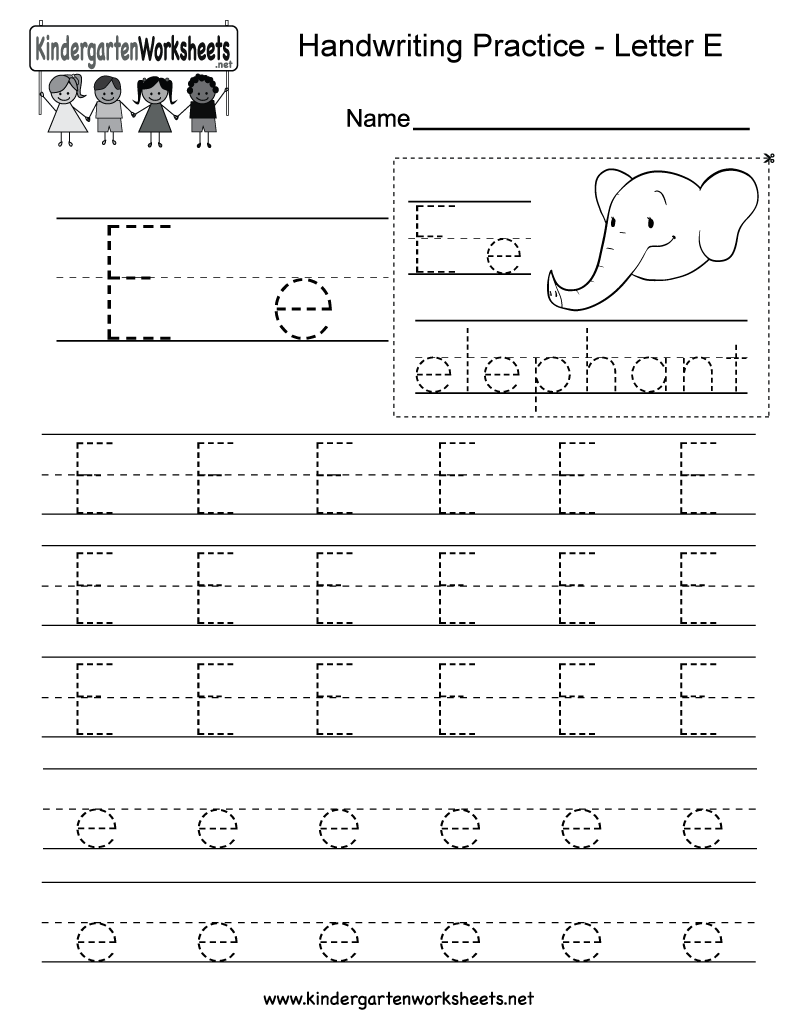 Letter E Writing Practice Worksheet - Free Kindergarten