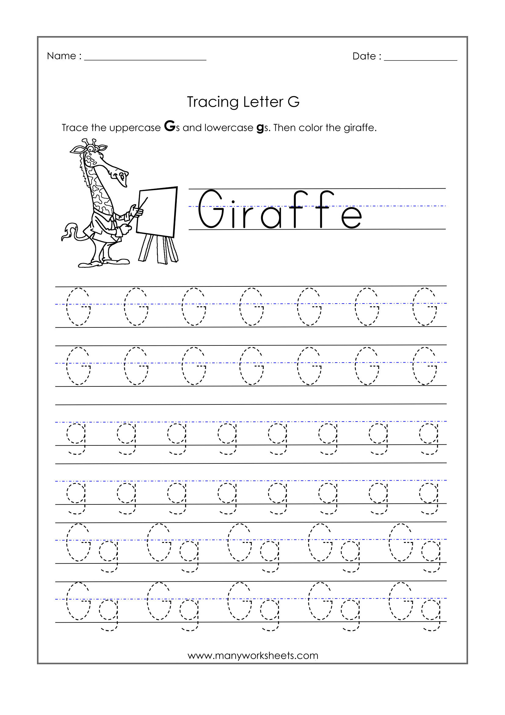 Letter G Worksheets For Kindergarten – Trace Dotted Letters