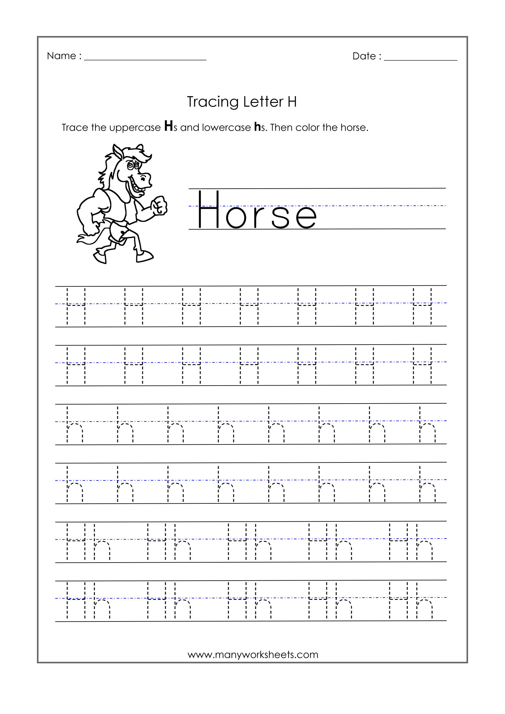 Letter H Worksheets For Kindergarten – Trace Dotted Letters