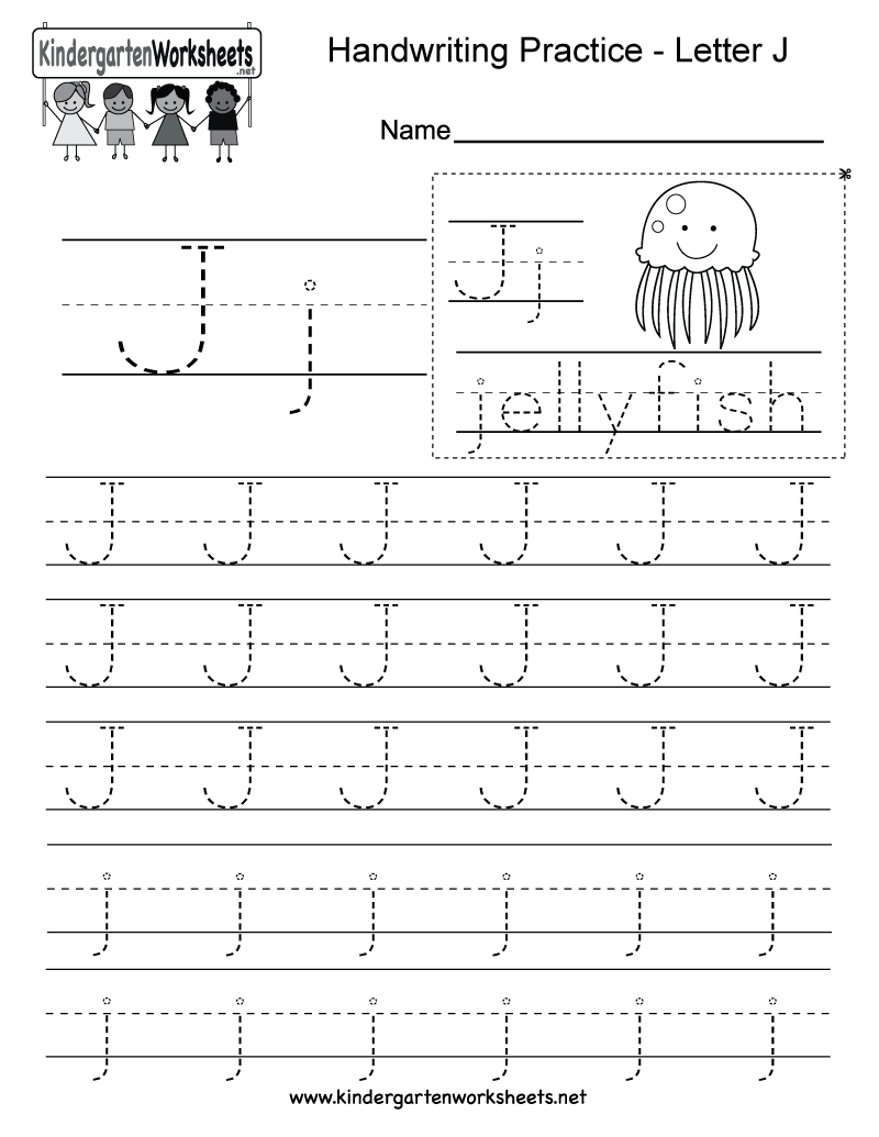 Letter J Writing Practice Worksheet - Free Kindergarten