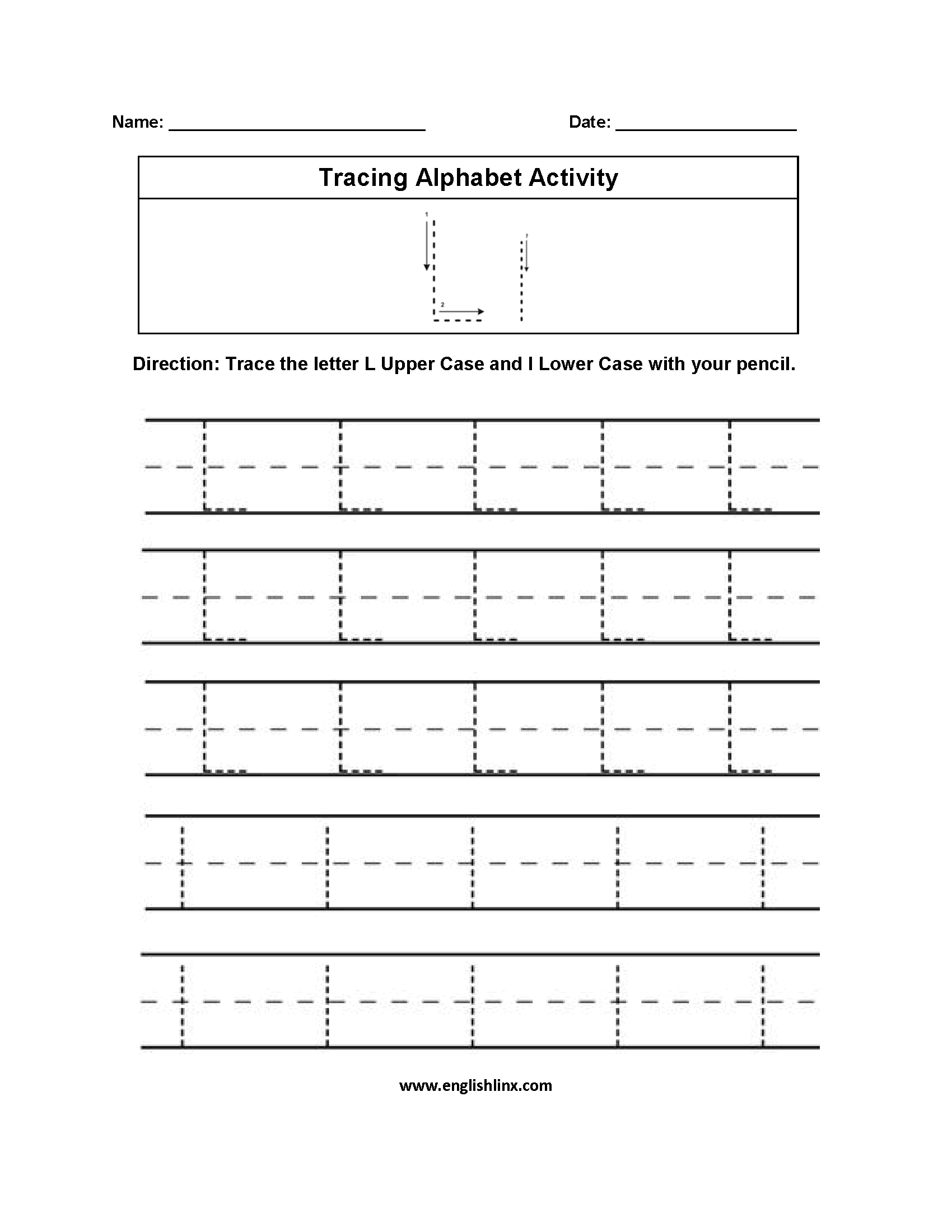 Letter L Tracing Alphabet Worksheets | Alphabet Worksheets