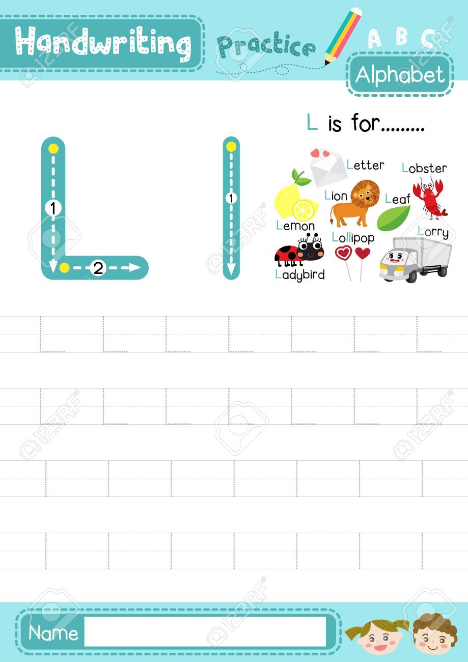 Letter L Uppercase And Lowercase Cute Children Colorful Abc Alphabet..