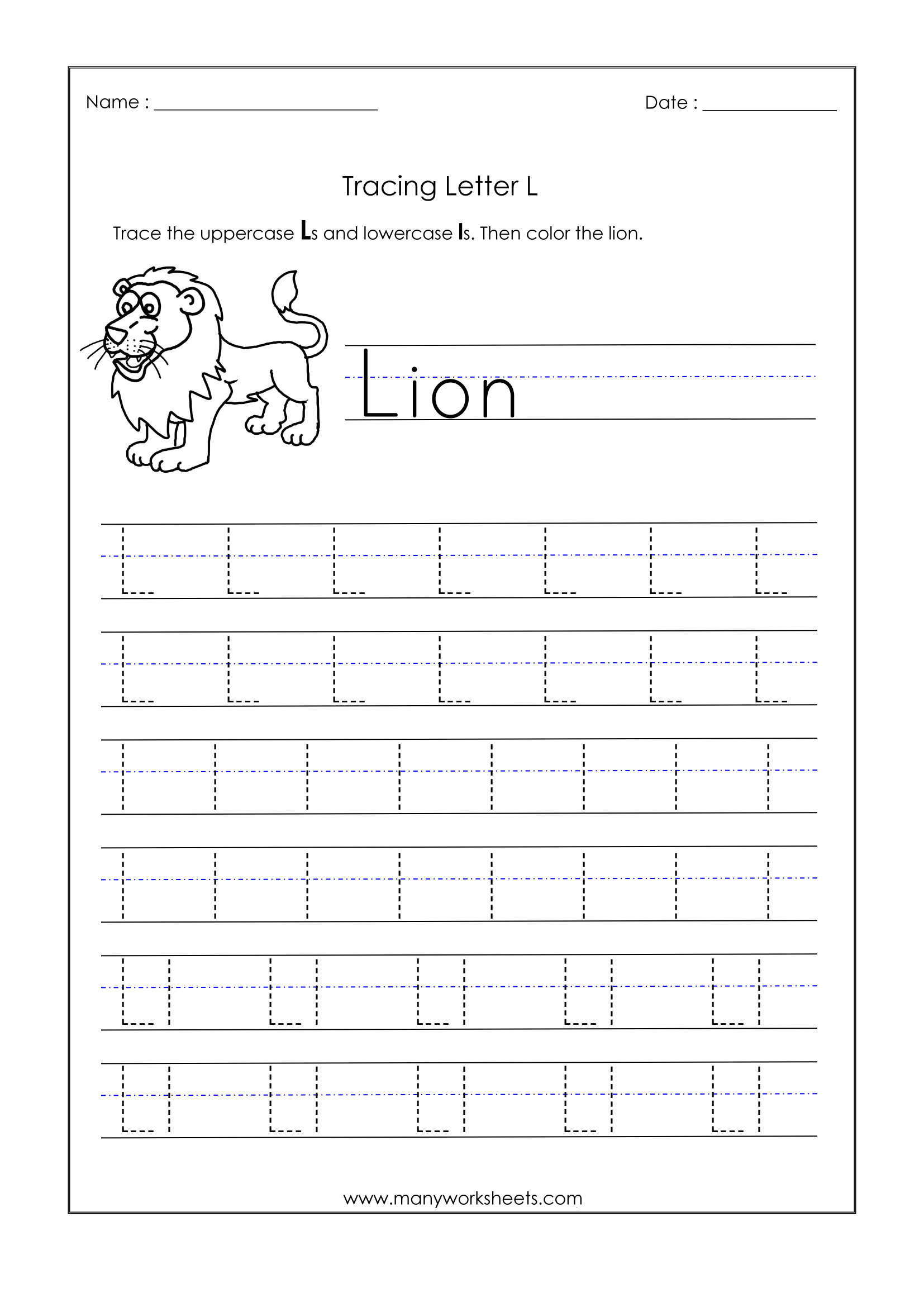 Letter L Worksheets For Kindergarten – Trace Dotted Letters