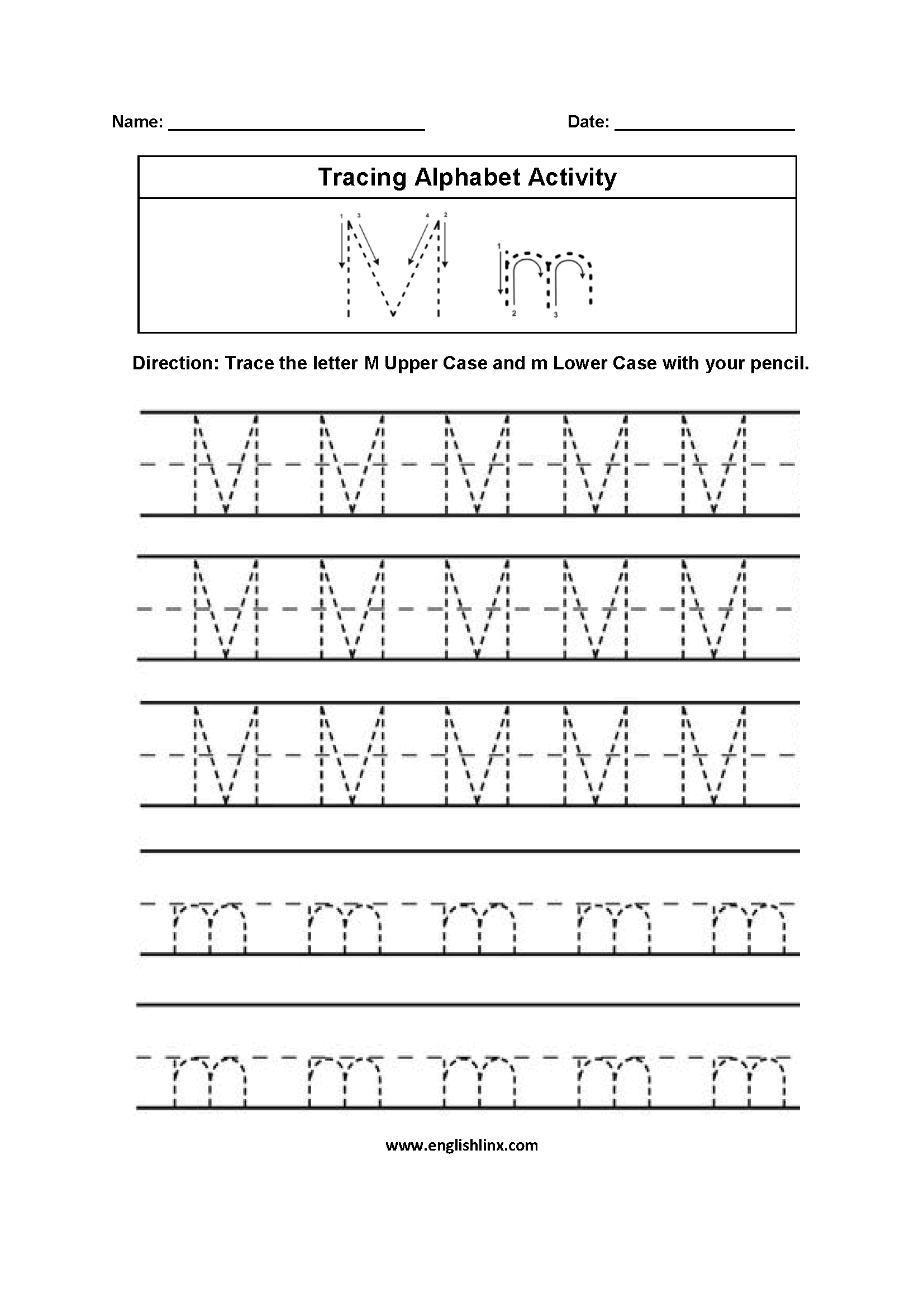 Letter M Tracing Alphabet Worksheets | Homeschool Worksheets