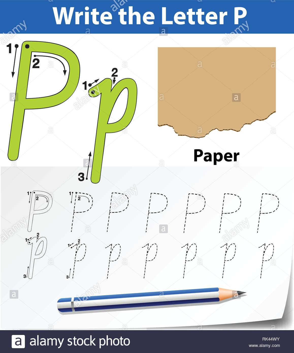 Letter P Tracing Alphabet Worksheets Illustration Stock