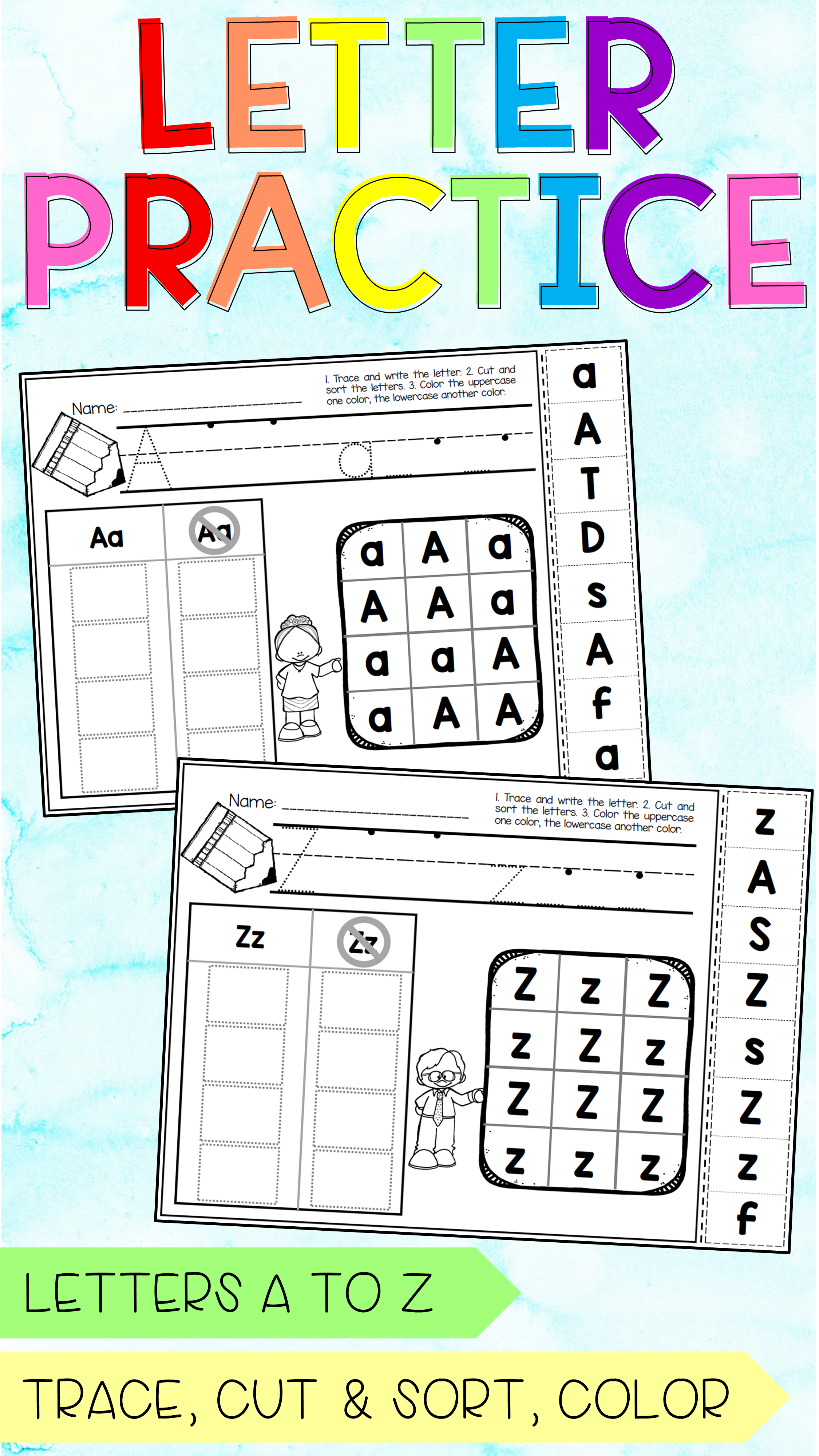 Letter Practice Sheets A To Z - Tracing, Sorting