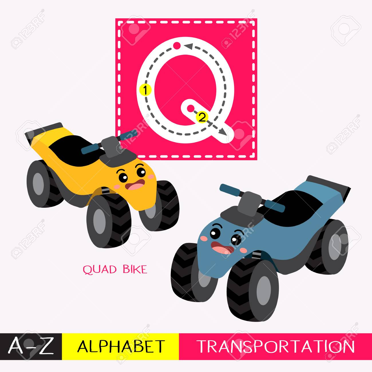 Letter Q Uppercase Children Colorful Transportations Abc Alphabet..