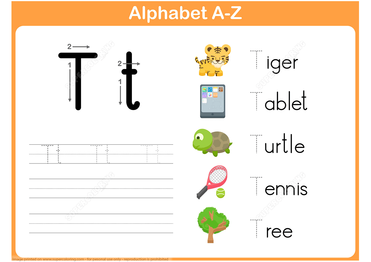 Letter T Tracing Worksheet | Free Printable Puzzle Games