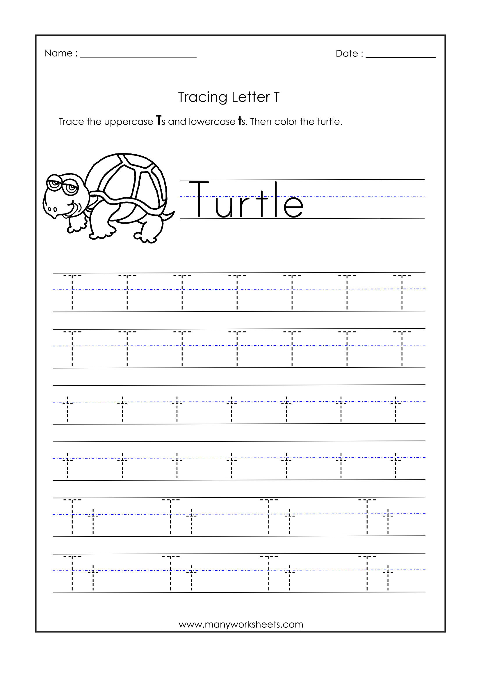 Letter T Worksheets For Kindergarten – Trace Dotted Letters