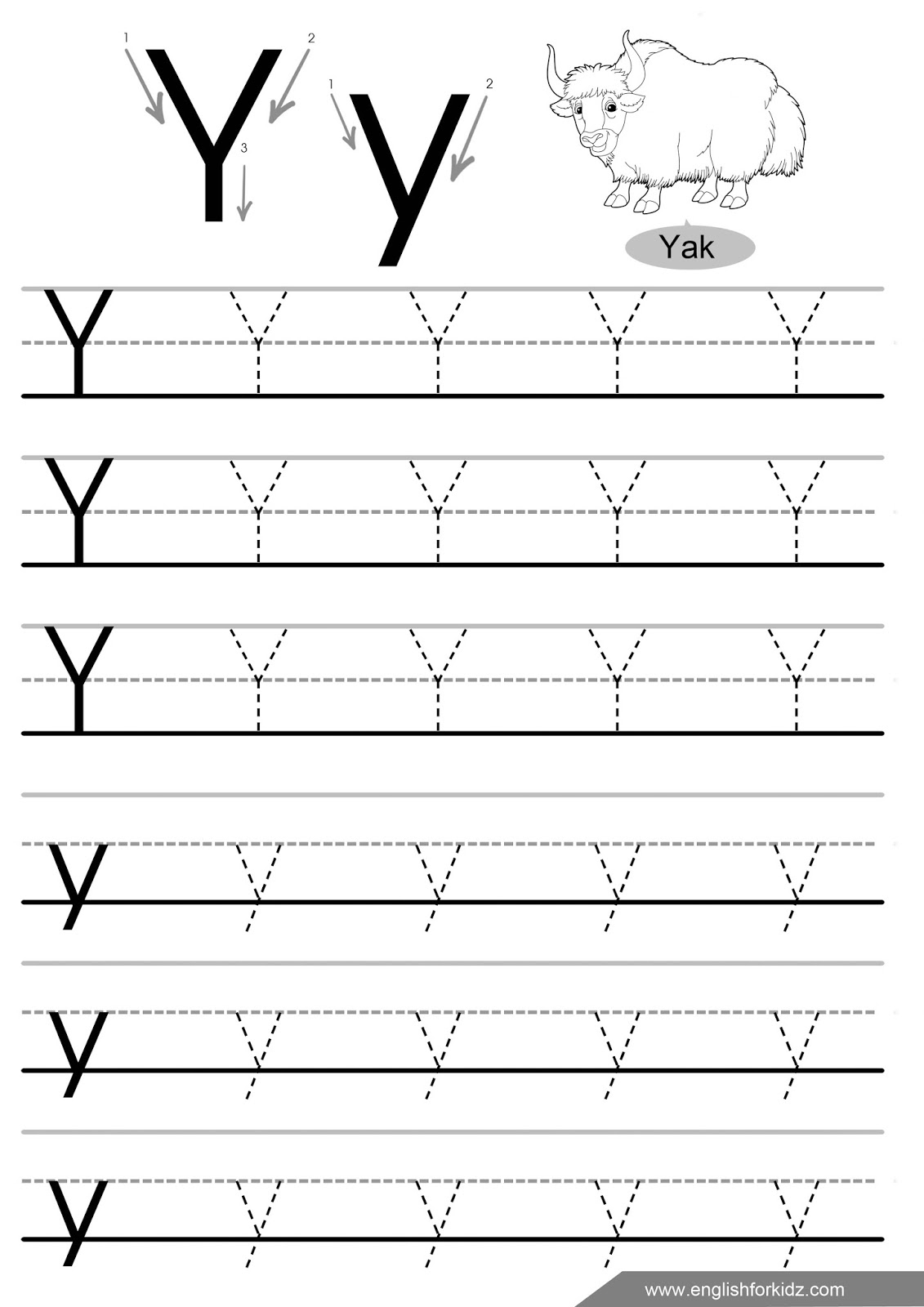 Letter Tracing Worksheets (Letters U - Z)