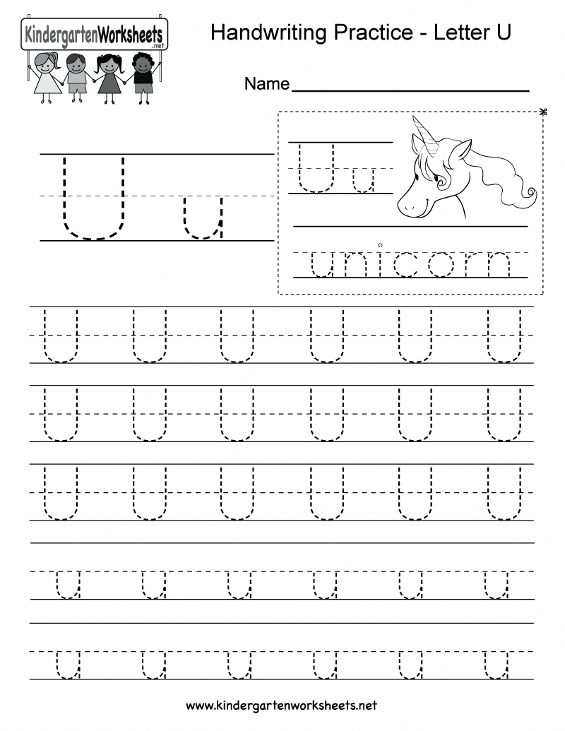 Letter U Handwriting Worksheet For Kindergarteners. This