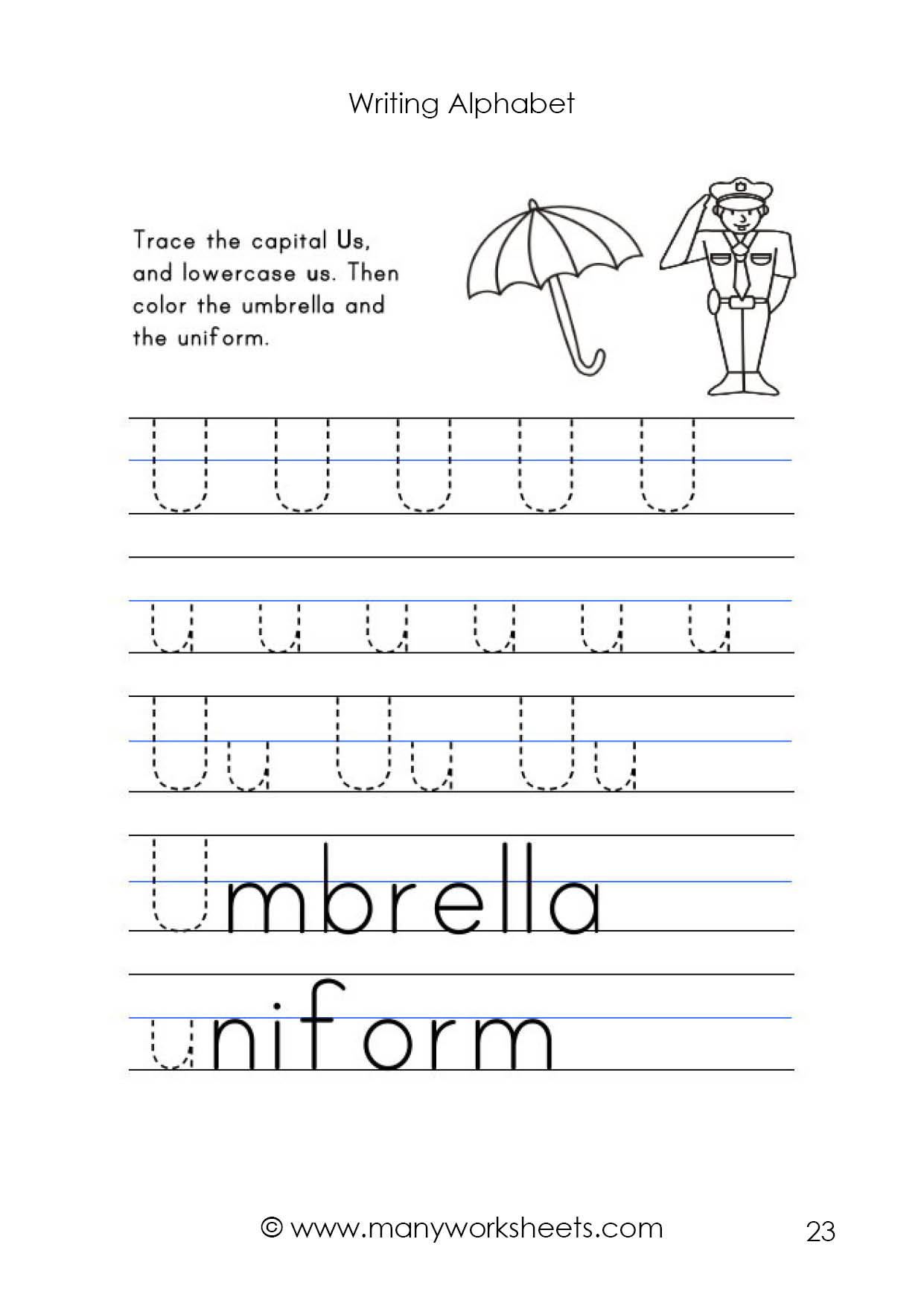 Letter U Worksheet – Tracing And Handwriting