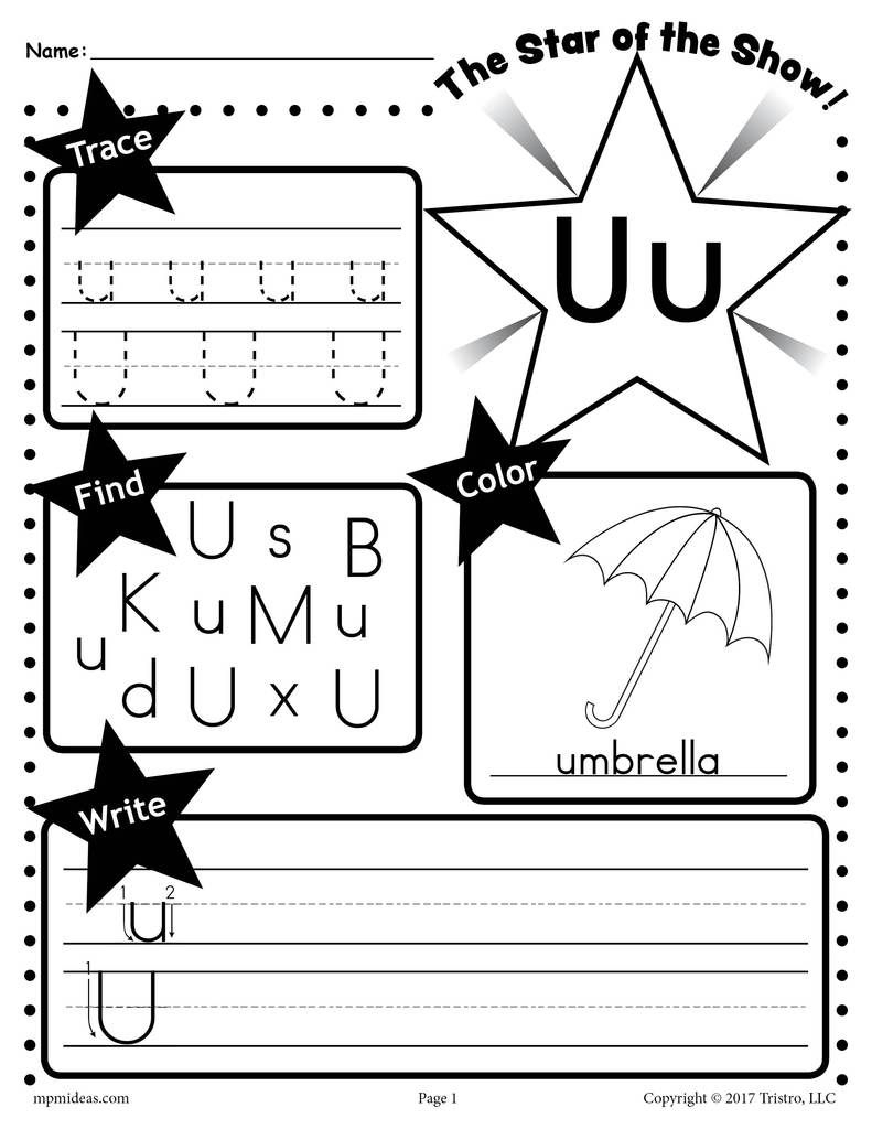 Letter U Worksheet: Tracing, Coloring, Writing &amp;amp; More