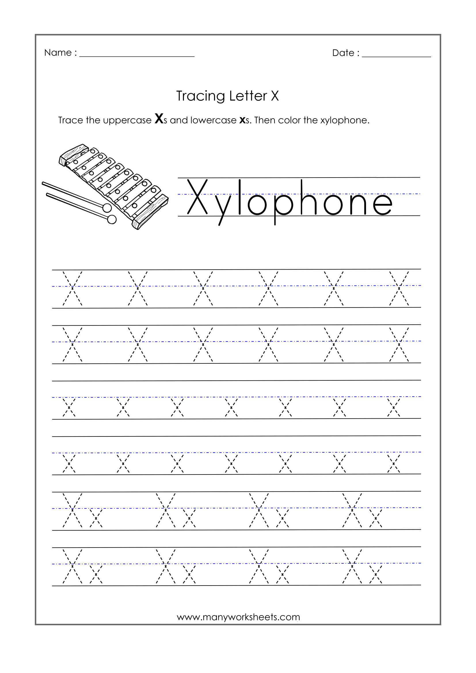 Letter X Worksheets For Kindergarten – Trace Dotted Letters