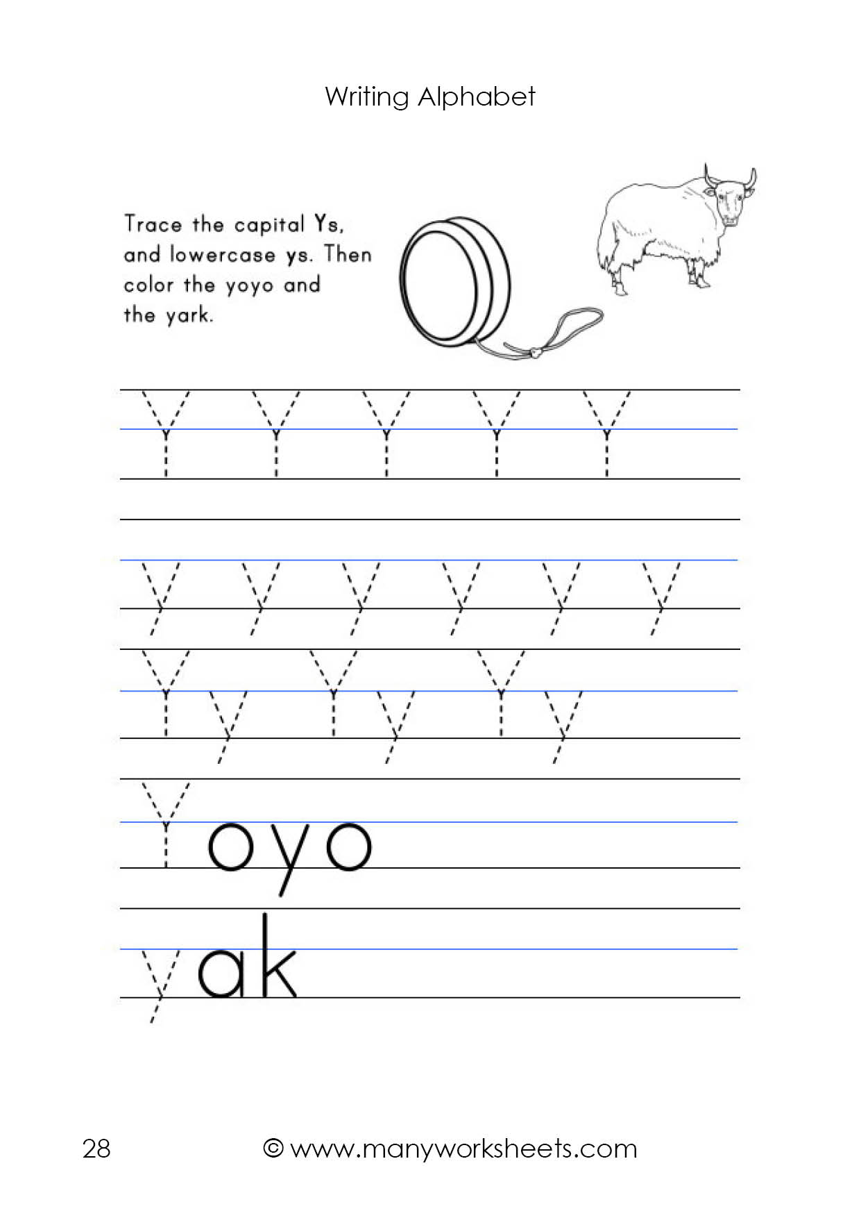 Letter Y Worksheet – Tracing And Handwriting