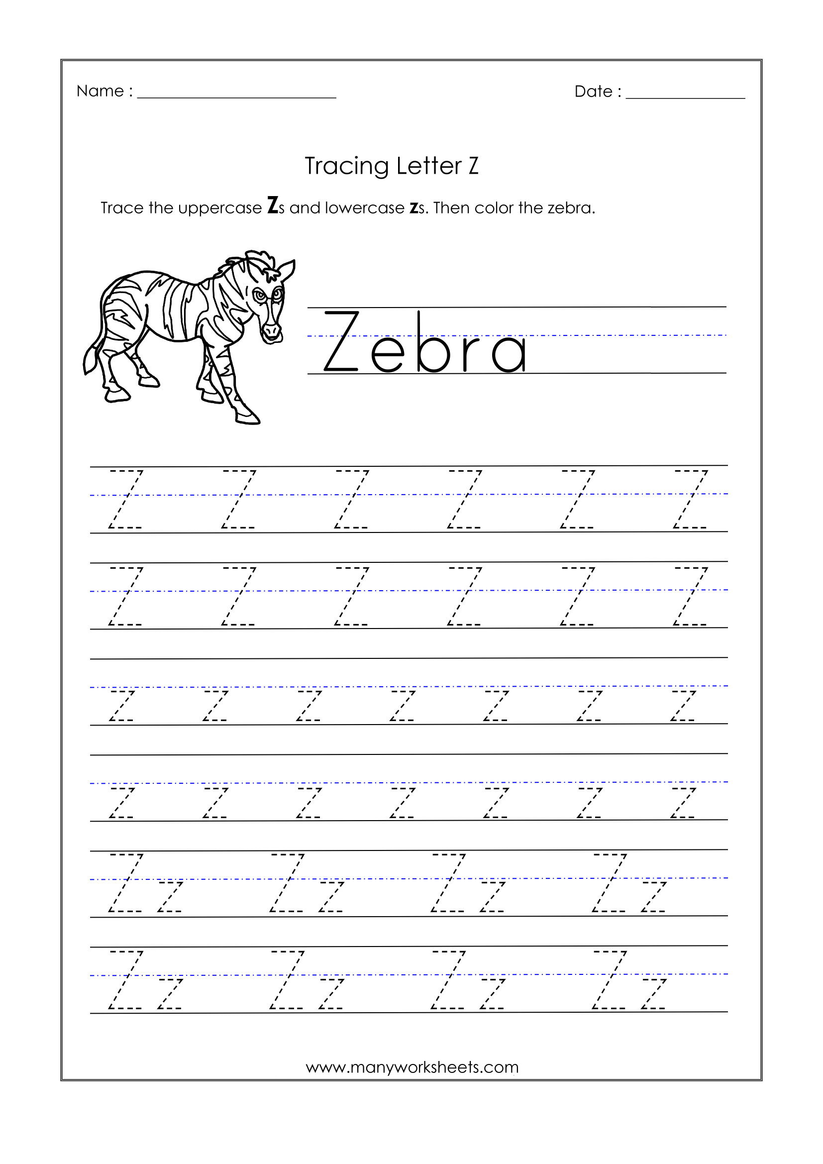 Letter Z Worksheets For Kindergarten – Trace Dotted Letters