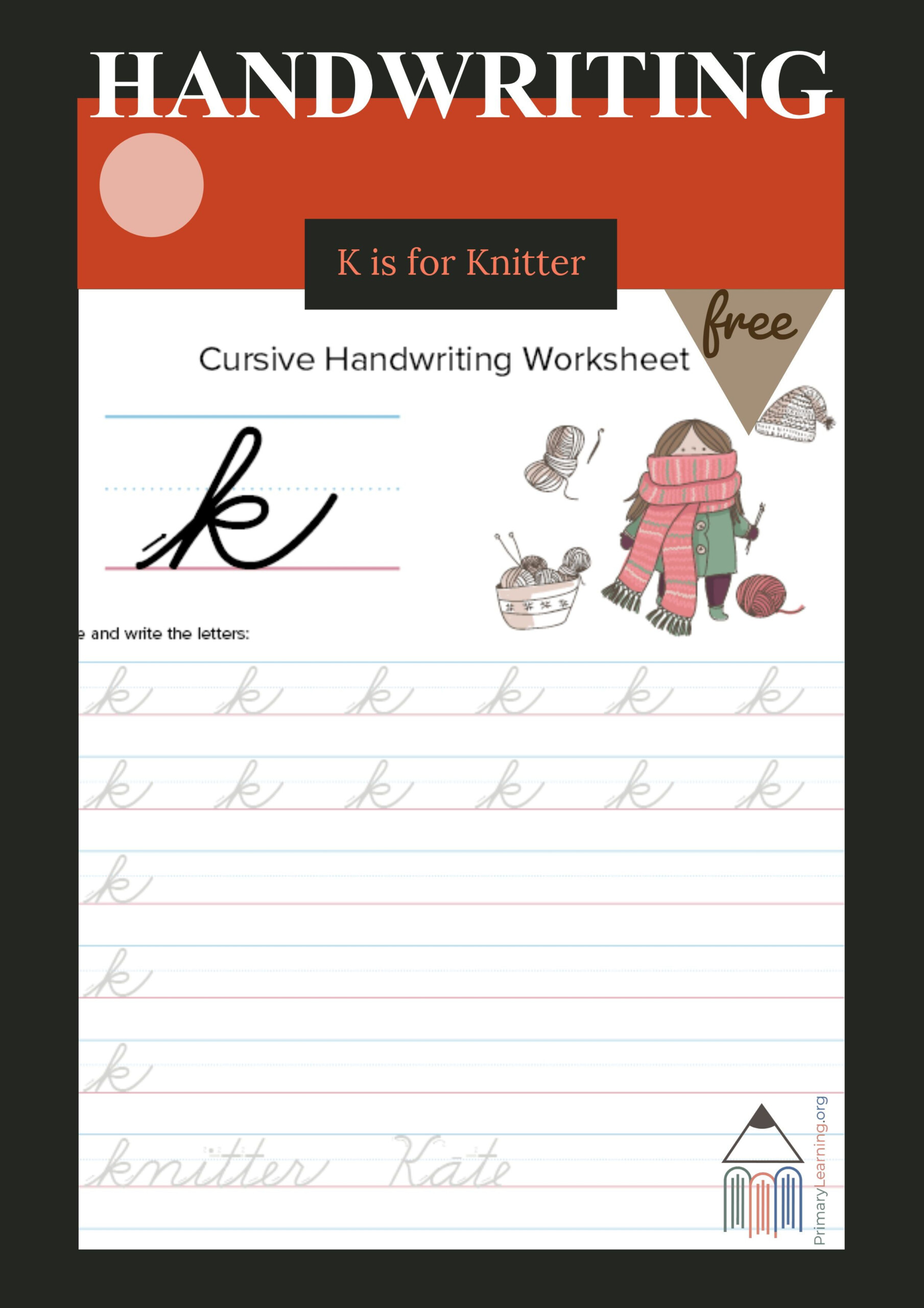 Lowercase Cursive K Worksheet | Free Homeschool Resources