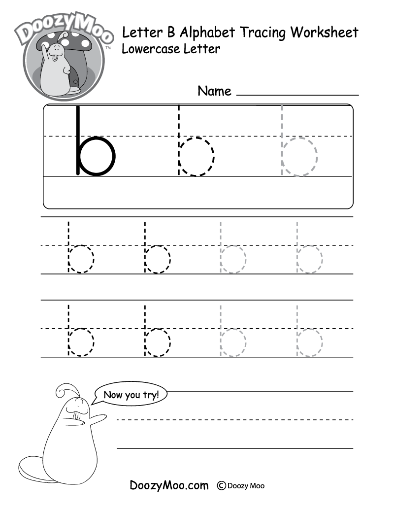 Lowercase Letter &amp;quot;b&amp;quot; Tracing Worksheet - Doozy Moo