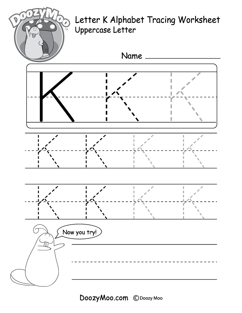 Lowercase Letter &amp;quot;k&amp;quot; Tracing Worksheet - Doozy Moo