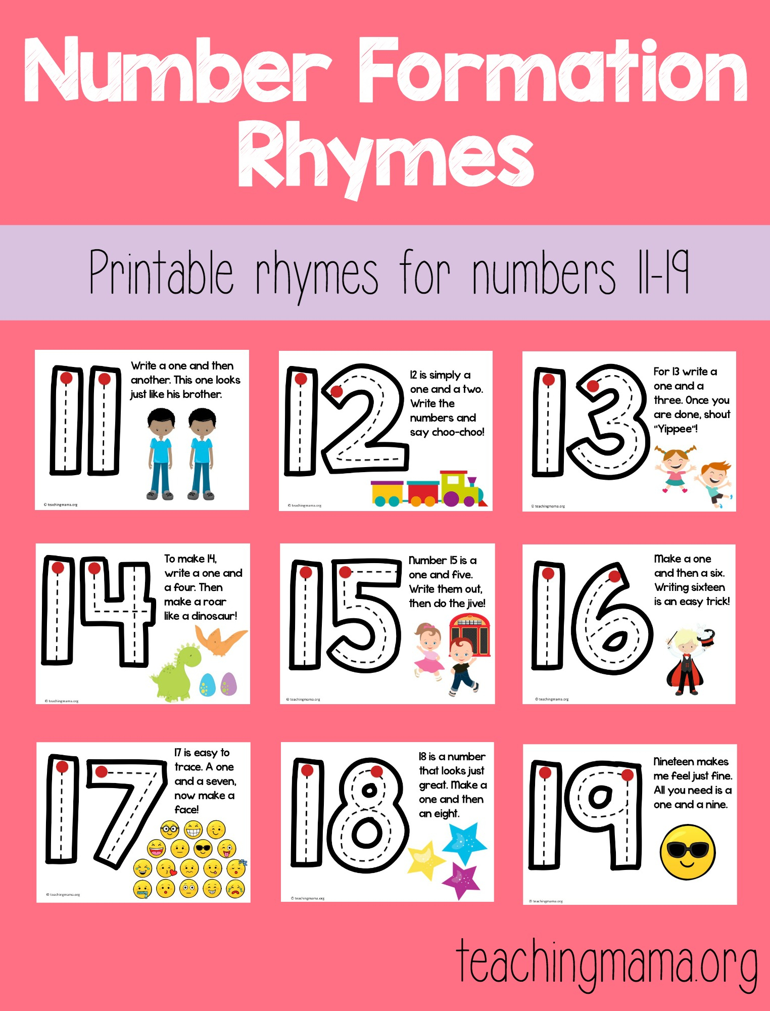 Number Formation Rhymes For 11-19