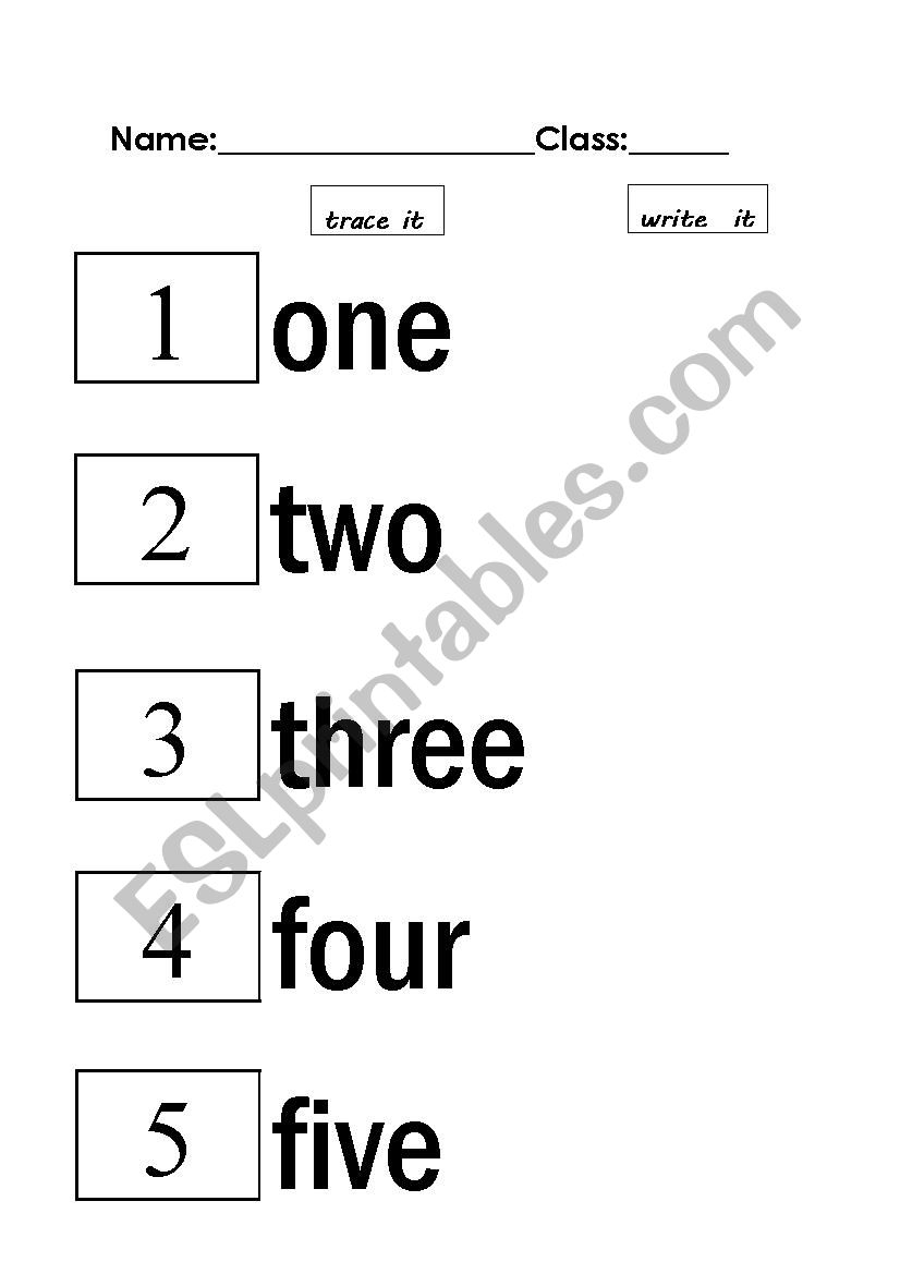 Number Name Tracing 1-5 - Esl Worksheetjae011