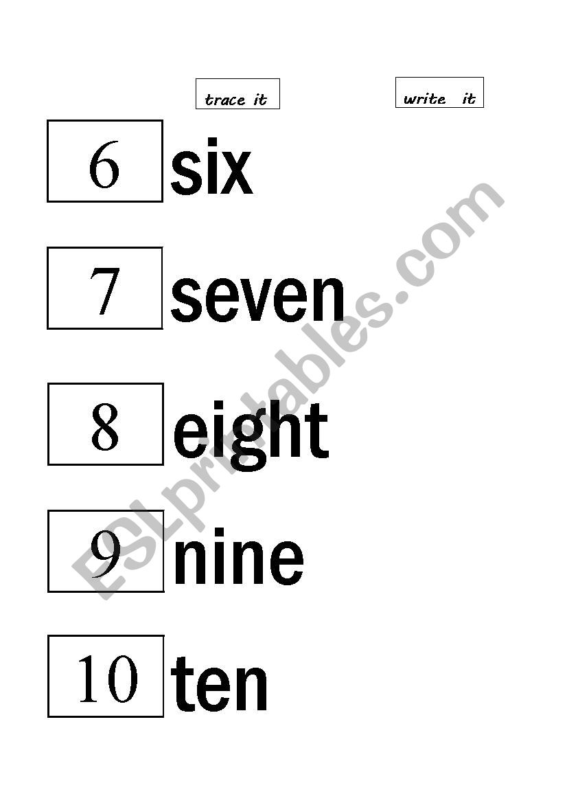 Number Name Tracing 6-10 - Esl Worksheetjae011