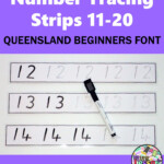 Number Tracing Strips 11-20 Qld Beginners Font | Teaching