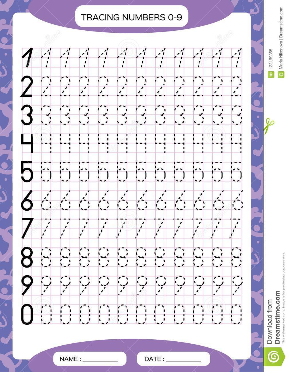 Numbers 0-9. Tracing Worksheet For Kids. Preschool Worksheet