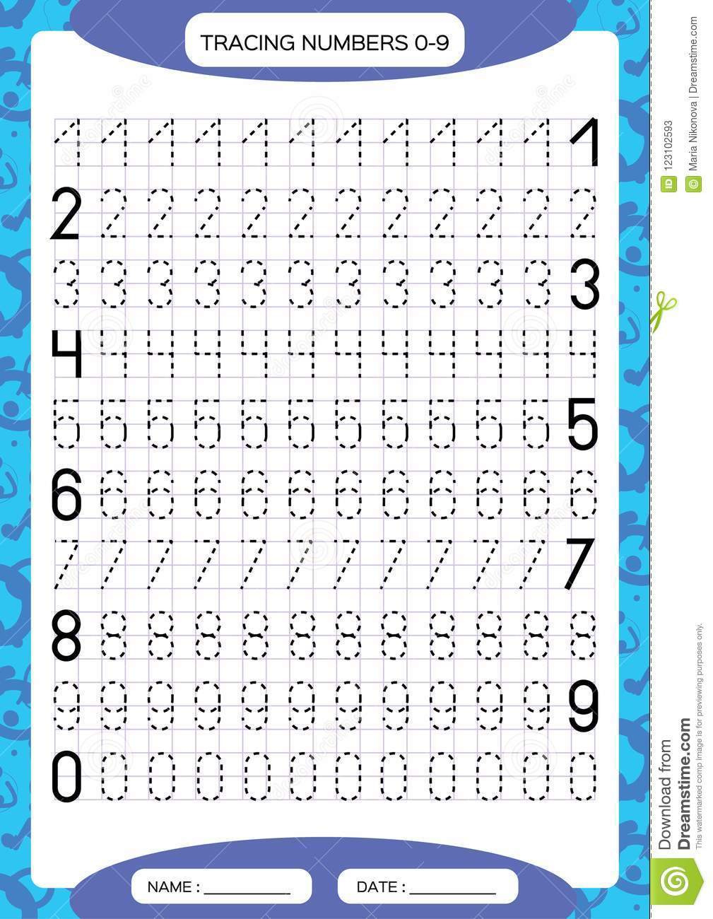 Numbers 0-9. Tracing Worksheet For Kids. Preschool Worksheet