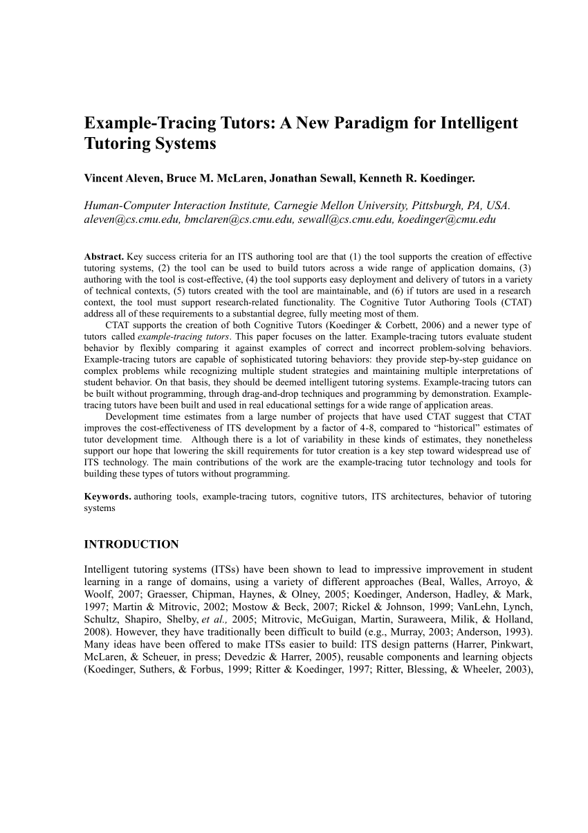 Pdf) A New Paradigm For Intelligent Tutoring Systems