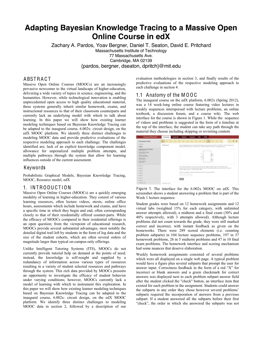 Pdf) Adapting Bayesian Knowledge Tracing To A Massive Open