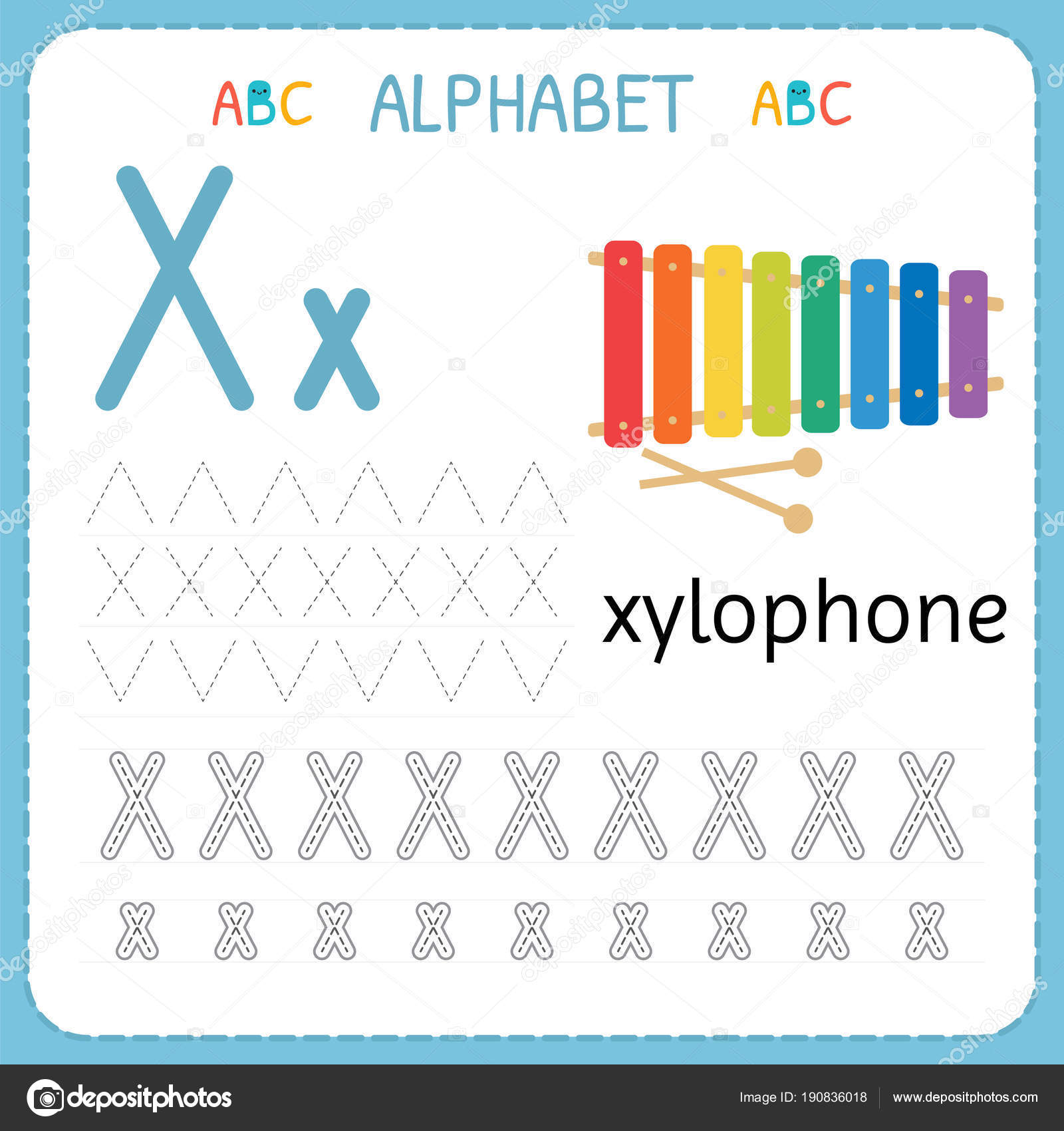 Pictures: X For Kindergarten | Alphabet Tracing Worksheet