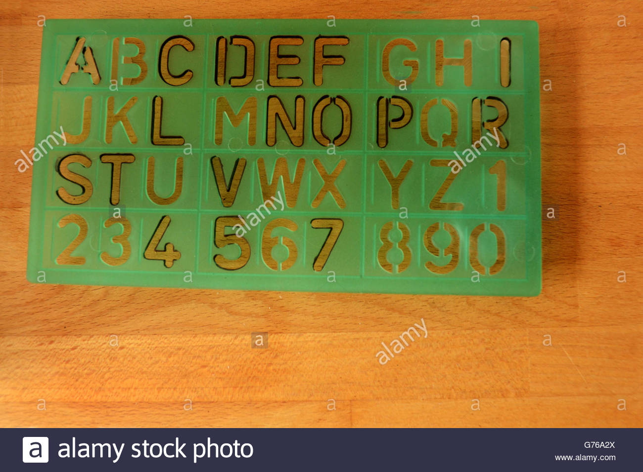 Plastic Stencil Sheet For Tracing Letters And Numbers Stock
