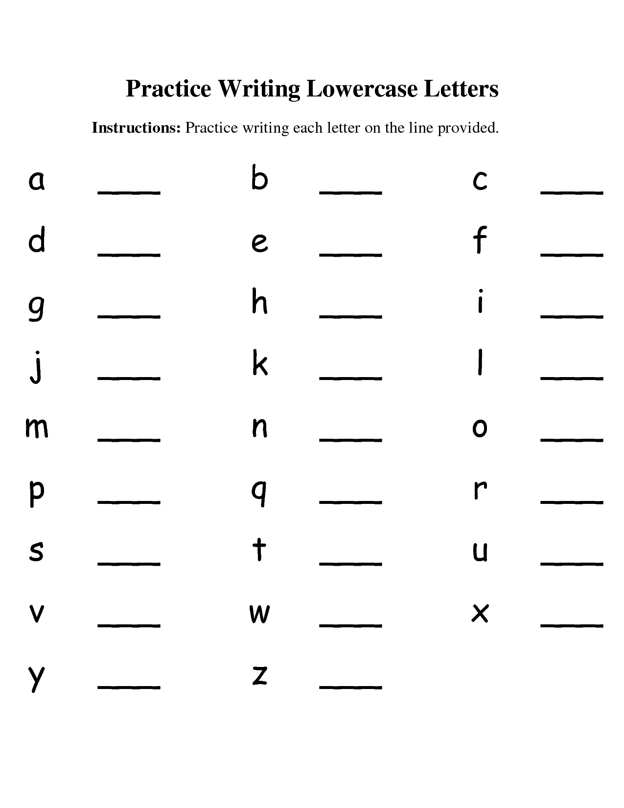 Practice Writing Lowercase Letters Worksheet | Practice