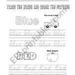 Practicing The Colorstracing The Words - Esl Worksheet
