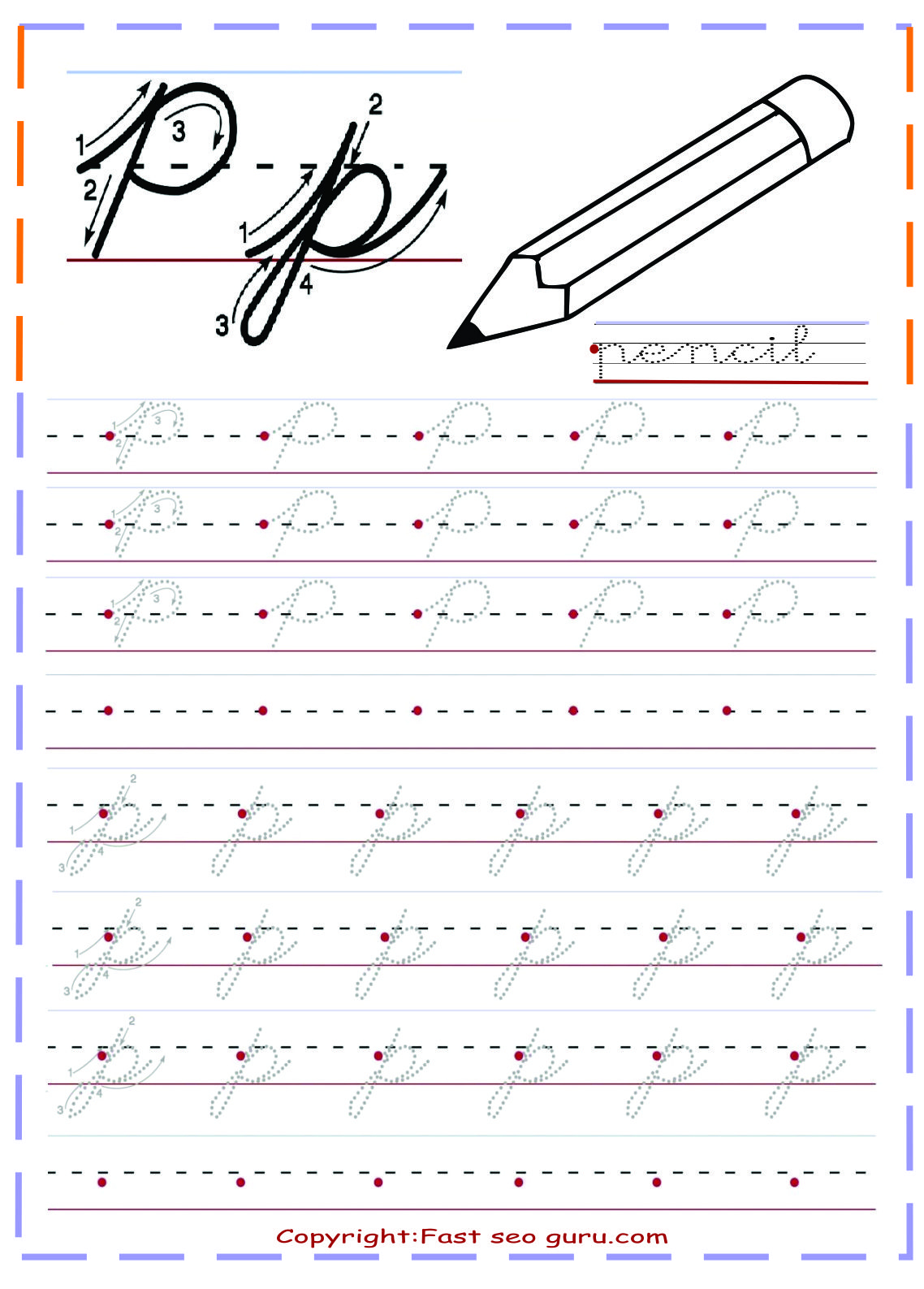 Printable Cursive Handwriting Tracing Worksheets Letter P