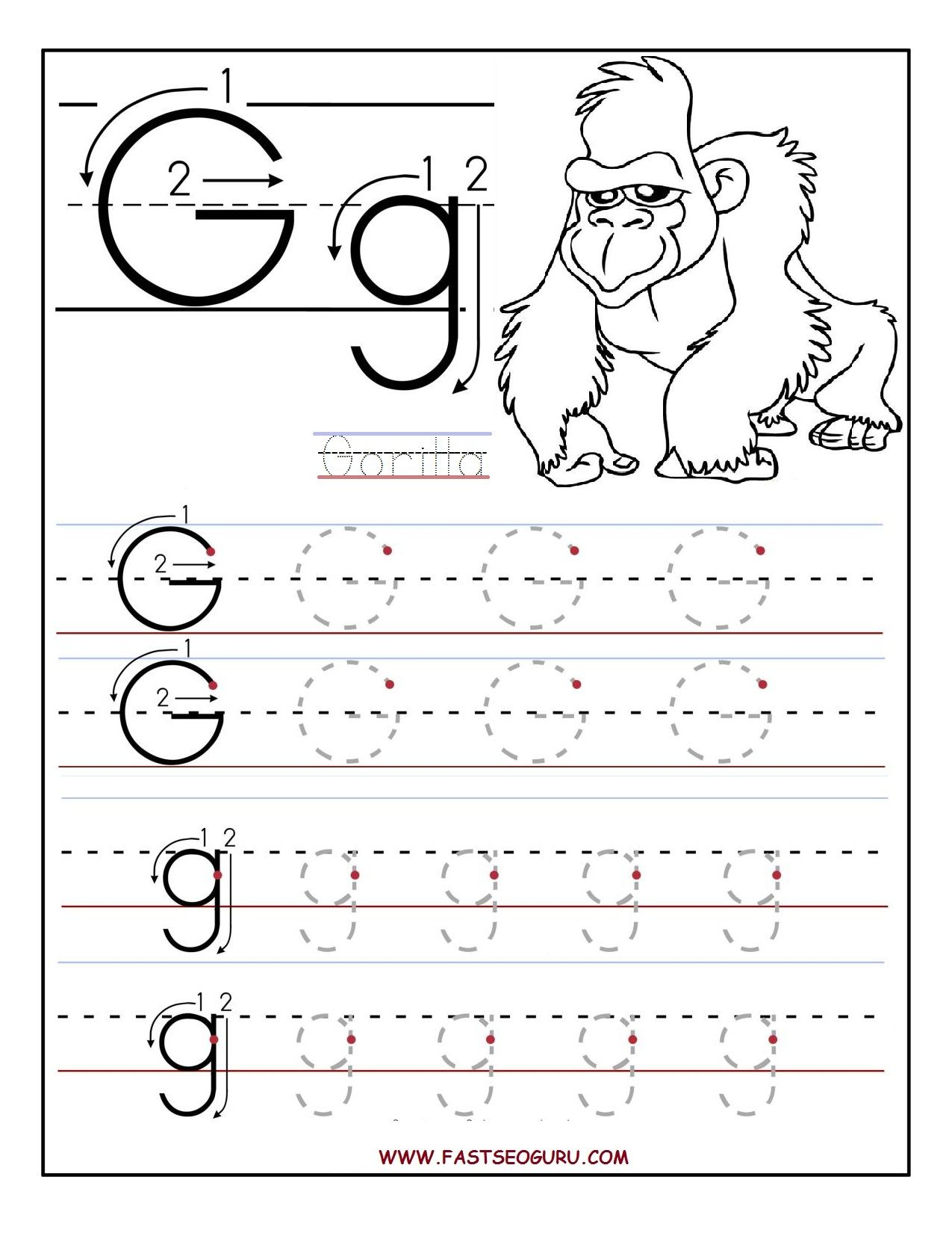 Printable Letter G Tracing Worksheets For Preschool | 파닉스