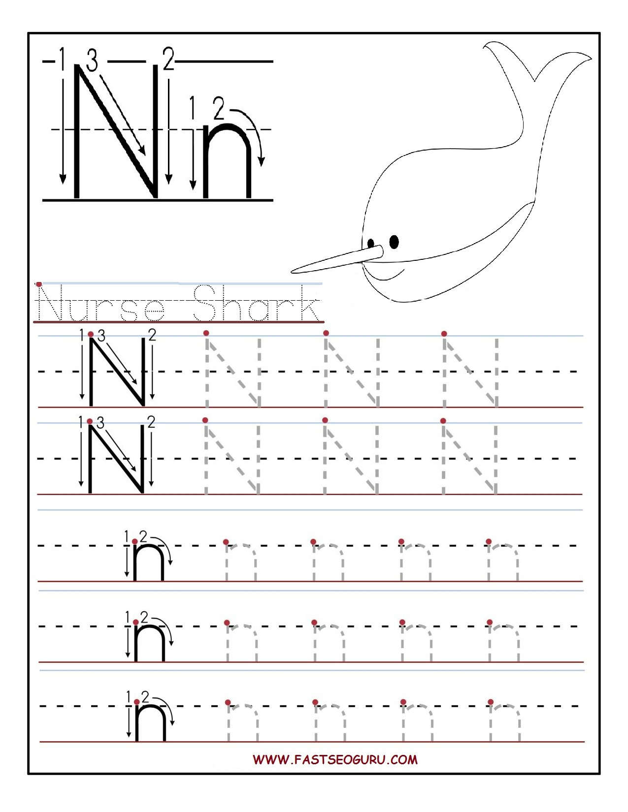 Printable Letter N Tracing Worksheets For Preschool