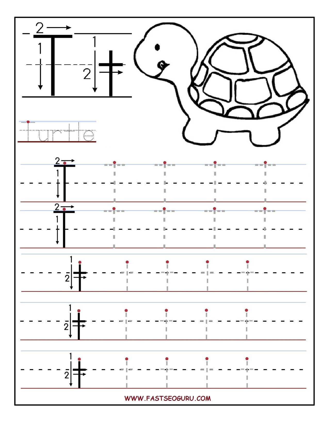 Printable Letter T Tracing Worksheets For Preschool | Učení