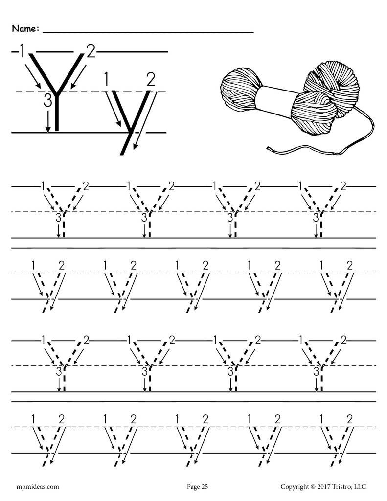 Printable Letter Y Tracing Worksheet With Number And Arrow
