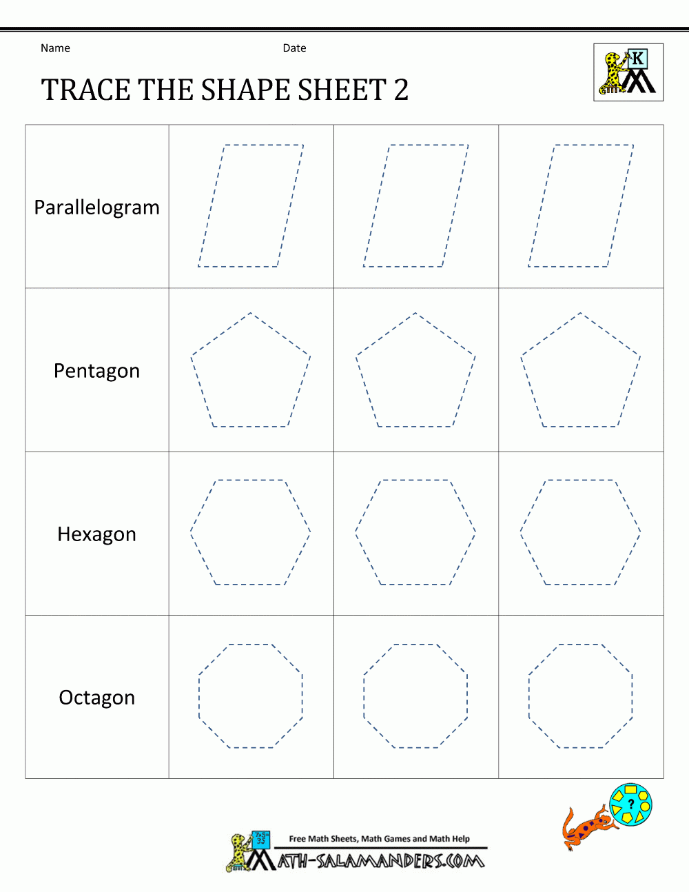 Shape Tracing Worksheets Kindergarten